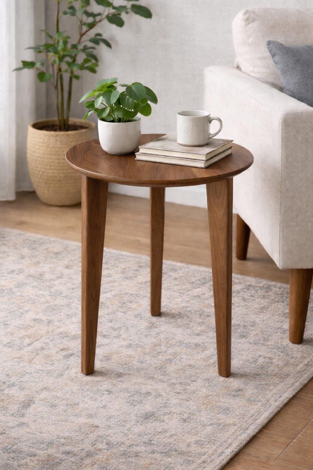 Solid Walnut Round Side Table