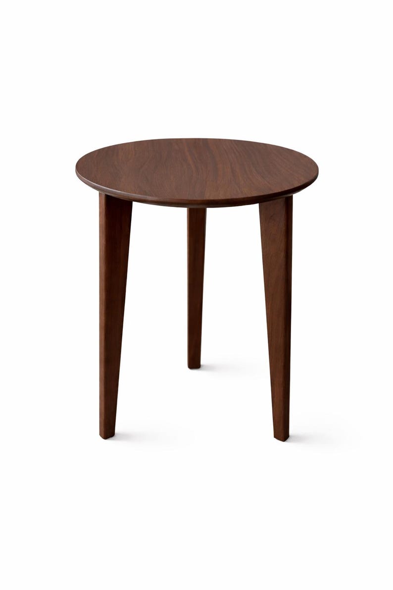 CUSTOMIZABLE | Solid Walnut Round Side Table | Modern Minimalist