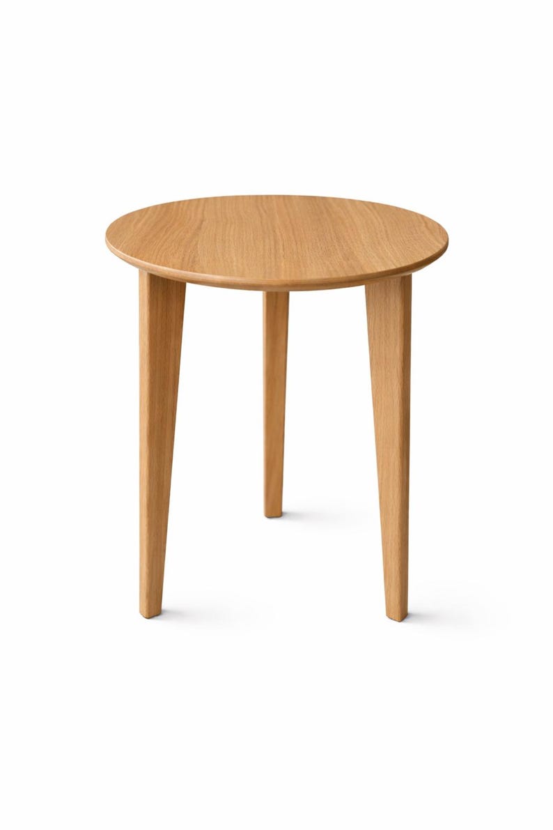 Solid White Oak Round Side Table angle