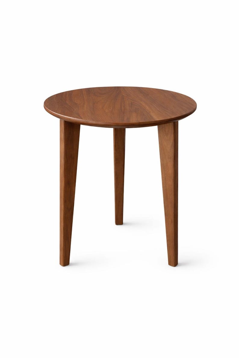 CUSTOMIZABLE | Solid Walnut Round Side Table | Modern Minimalist
